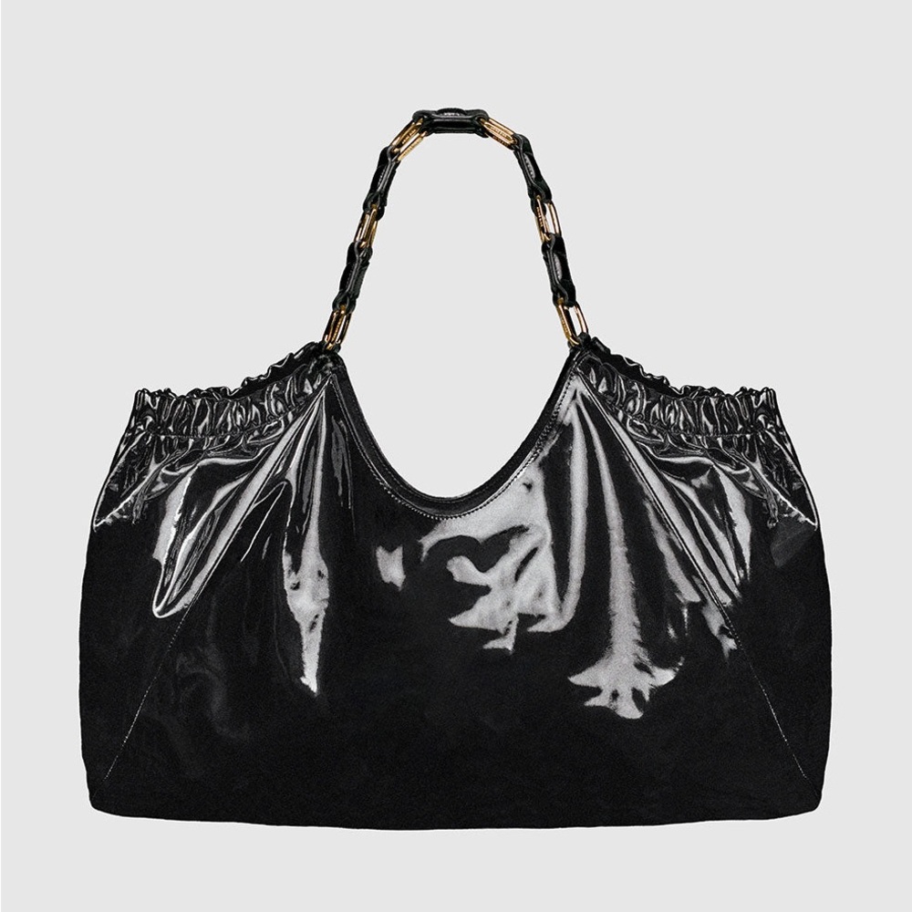 New- Anine Bing Kate Bag in High-Shine Black - Picture 2 of 11